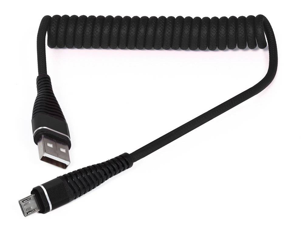 AM32, 1M Micro USB Spiral Kabel, elastisches Nylon Handy Ladekabel QC 3.0  2.4A